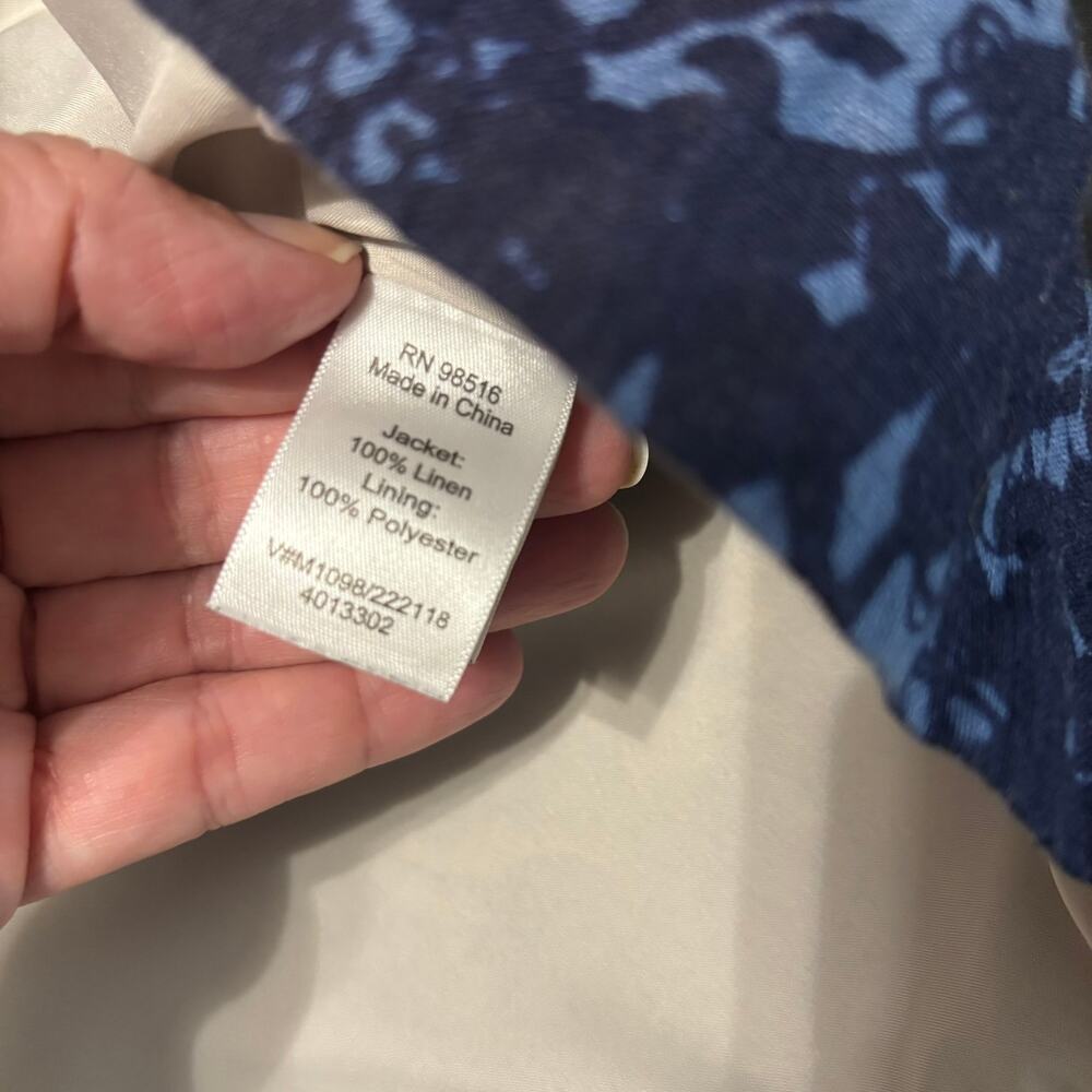 Coldwater Creek Womens 8 Linen Jacket Blue Floral Print Button Front Coastal - Picture 7 of 7